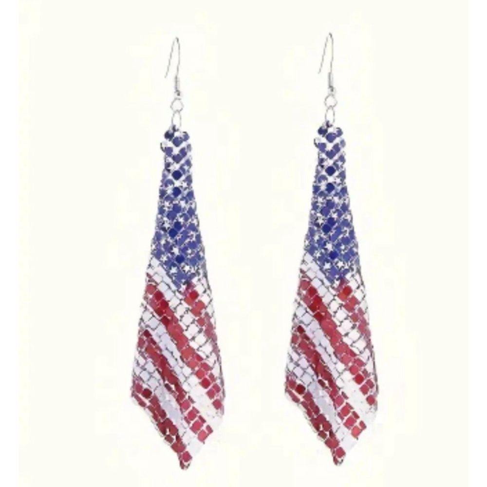 Women's Flag Earrings, Red & Blue